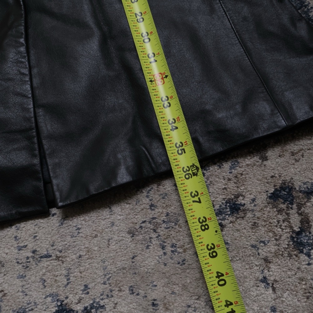 Vintage Lauren Ralph Lauren Black Leather Coat Jacket Womens L Trench Car Coat View 5